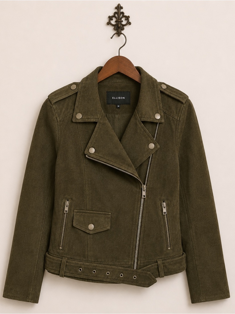 Ellison olive green suede utility jacket M